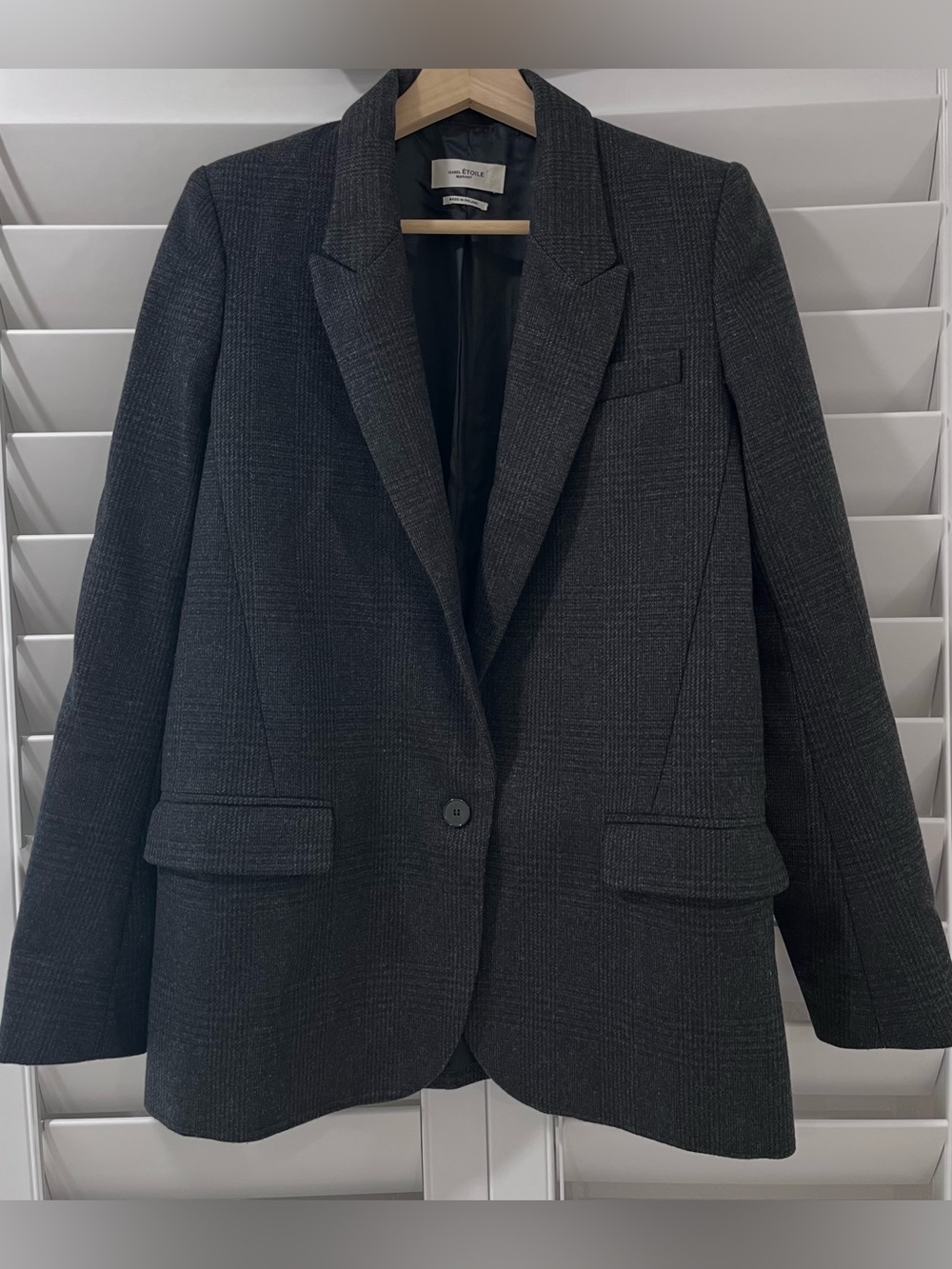 Isabel Marant Étoile Igora Grey Plaid Wool Blend Blazer Size FR 36